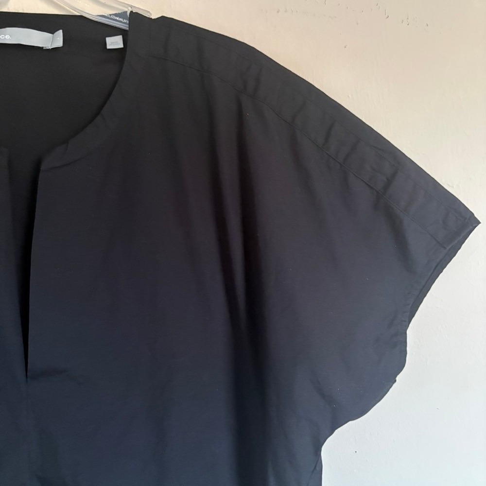 Vince Black Cotton Short Sleeve Split Neck Shift Dress VX59650951 L - Picture 14 of 14